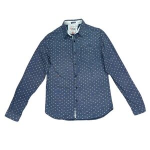 Mens Long Sleeve Button Down Shirt Anchor Print Blue Size L